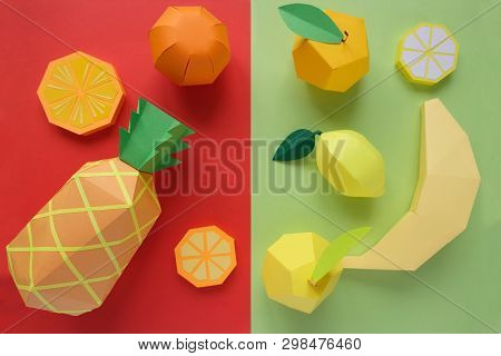 Fruit Made Of Paper. Bright Background. Theres Room For Writing.