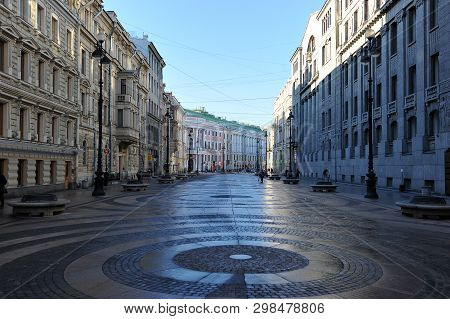 St. Petersburg, Russia - April 13, 2018: View Of Bolshaya Morskaya Street In St. Petersburg