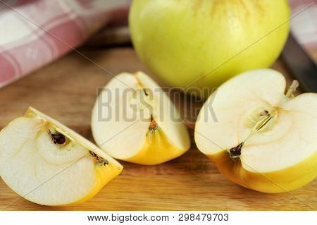 Yellow Apples Varieties Antonovka On A Plate-autumn Harvest