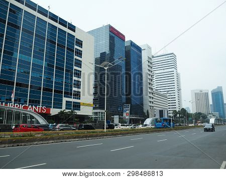 Jakarta, Indonesia - April 7, 2019: Cityscape Of Thamrin Street.