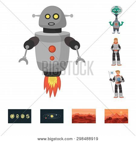 Vector Illustration Of Space  And Galaxy  Sign. Set Of Space  And Travels  Vector Icon For Stock.