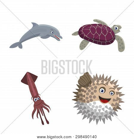 Vector Illustration Of Sea And Animal Icon. Set Of Sea And Marine Stock Vector Illustration.