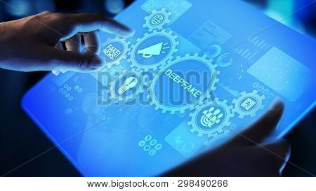 Deep Fake News Artificial Intelligence In Media Technology Concept On Virtual Screen.