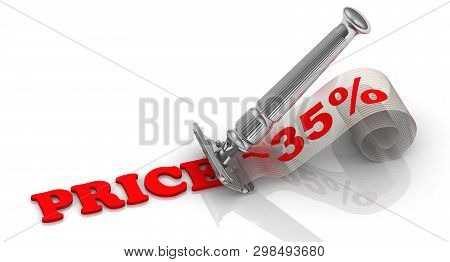 Discount Of Thirty Five Percentage. Financial Concept. The Razor Shaves Red Word Price. Shavings Wit