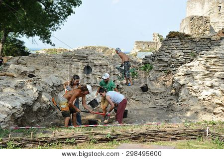 Koporye, Russia - 03 August 2018: Archaeological Excavations In The Ruins Of The Medieval Fortress O