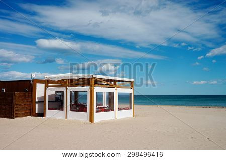 New White Wooden Beach Bar Terrace In Spain