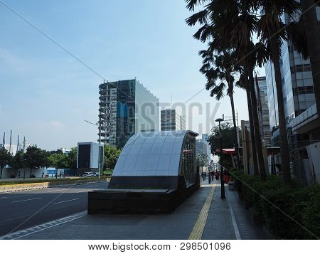 Jakarta, Indonesia - April 17, 2019: The Entrance Gate Of Bundaran Hi Mrt Station On Thamrin Street.