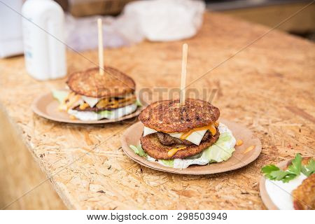 Original Belarusian Potato Burgers With Fried Potato Pancakes Instead Of A Bun.
