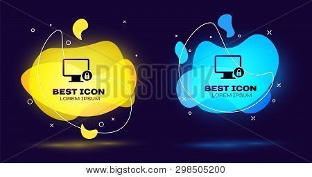 Black Lock On Computer Monitor Screen Icon Isolated. Monitor And Padlock. Security, Safety, Protecti