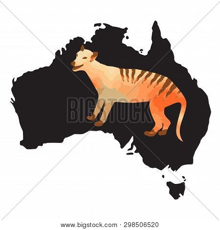Marsupial Wolf Or Thylacin Silhouette With Orange And Brown Watercolor Texture