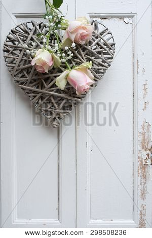 Mothers Day Still Life In Vintage Style With Tender Pink Roses For A Background