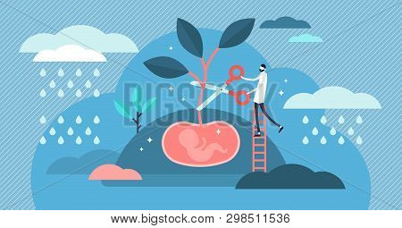 Abortion Vector Illustration. Flat Tiny Stop Baby Pregnancy Persons Concept. Mothers Choice To Cance