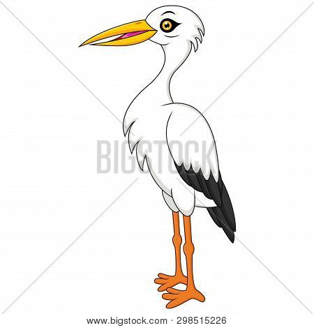 White Stork Cartoon Isolated On White Background