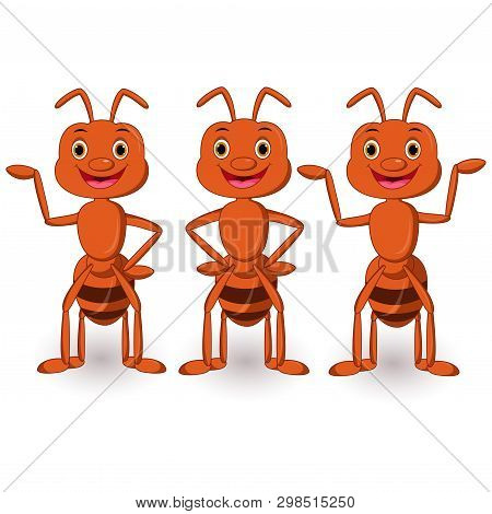 Cute Ants Cartoon Collection Set On White Background