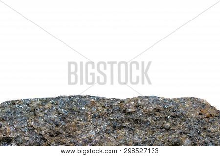 Rock Or Stone On White Background. Granite Crouan Rim Or Pick Edge Like Cliff Or Mountain. Geology M