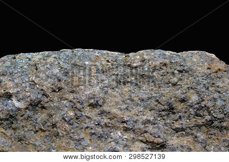 Rock Or Stone On Black Background. Granite Crouan Rim Or Pick Edge Like Cliff Or Mountain. Geology M