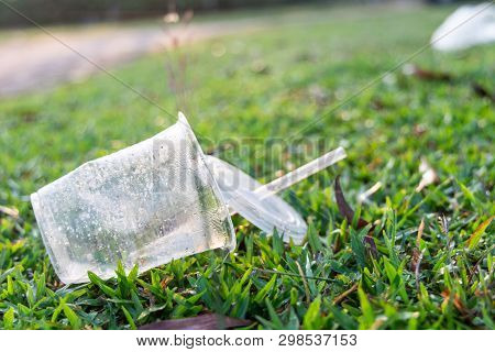 Pvc Cups Litter On Public Park Pose Danger To Environment