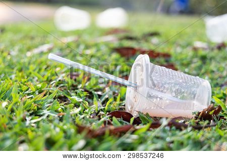 Pvc Cups Litter On Public Park Pose Danger To Environment