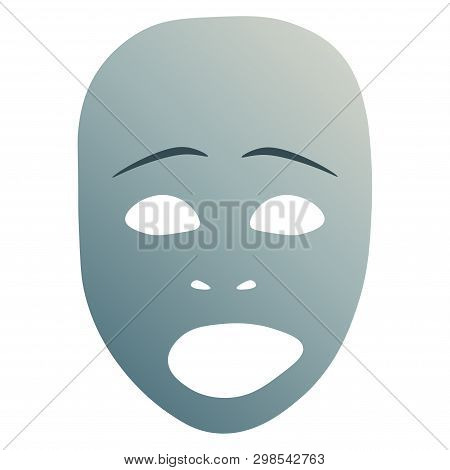 Theatrical Mask With Sad Emotion. Vector Illustration. Blue Mask With Gradient Isolated On White Bac