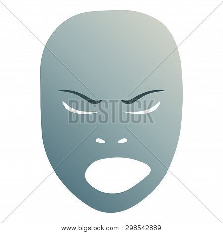 Theatrical Mask With Angry Emotion. Vector Illustration. Blue Mask With Gradient Isolated On White B