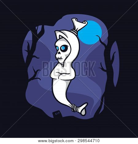 Halloween Jumping Ghost Called Pocong Indonesian Ghost Flat Illustration Vector