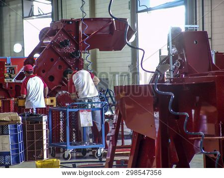 Sao Paulo, Brazil, April 18, 2007. Factory Of Case Ih Tractor And Combine Production Line At Cnh Agr