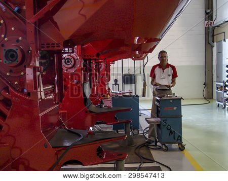 Sao Paulo, Brazil, April 18, 2007. Factory Of Case Ih Tractor And Combine Production Line At Cnh Agr