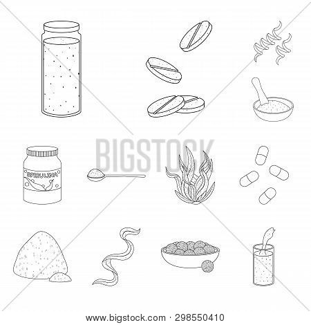 Vector Illustration Of Food And Vegan Logo. Set Of Food And Weed Vector Icon For Stock.