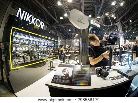 Moscow, Russia - April 11, 2019: Booth Of Nikon Company At Photoforum 2019 Trade Show And Exhibition