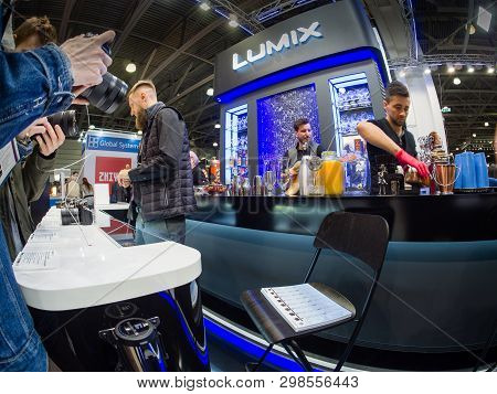 Moscow, Russia - April 11, 2019: Booth Of Panasonic Company At Photoforum 2019 Trade Show And Exhibi