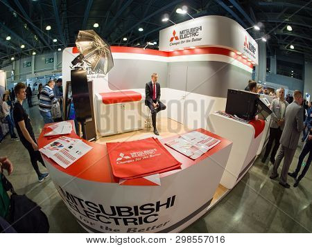 Moscow, Russia - April 11, 2019: Booth Of Mitsubishi Electric Company At Photoforum 2019 Trade Show 
