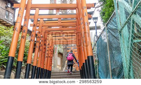 Tokyo, Japan - February 8, 2019: Hanazono Inari Shrine At Ueno Park. Dedicated To The Rice Kami Arou