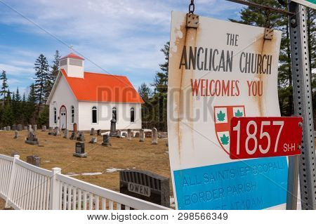 Hereford, Qc, Canada - 21 April 2019: The All Saints Anglican Church In Hereford Was Build Circa 186