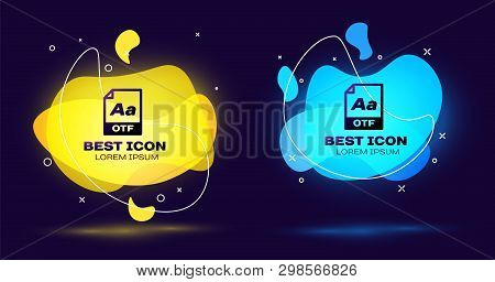 Black Otf File Document Icon. Download Otf Button Icon Isolated. Otf File Symbol. Set Of Liquid Colo