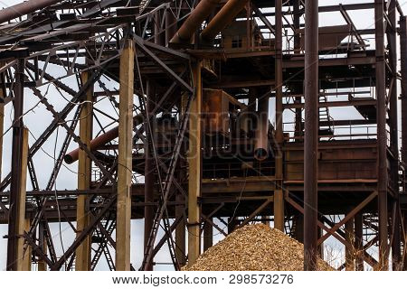 Industrial Background With Rusty Metal Structures - Old Stationary Separator Of Sand And Gravel