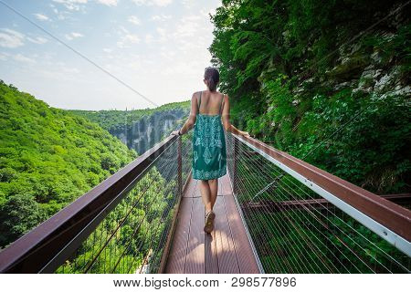 Aerial Road In Okace Okatse Canyon - Georgia. Modern Tourist Landmark And Attraction In Georgia Moun