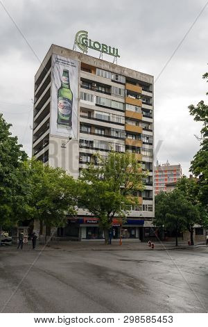 Yambol, Bulgaria - May 3, 2008: Building And Street At The Center Of Town Of Yambol, Bulgaria