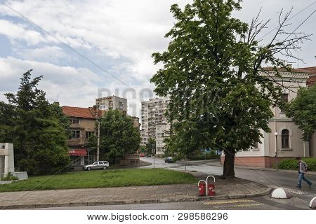 Yambol, Bulgaria - May 3, 2008: Building And Street At The Center Of Town Of Yambol, Bulgaria