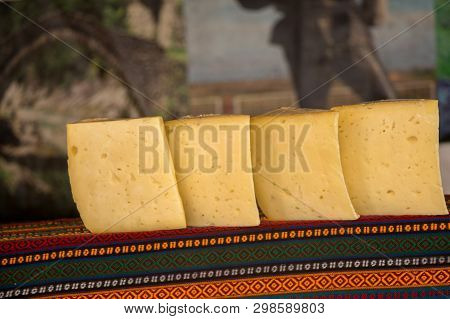 Cuts Of Kashkaval Or Kasseri  Cheese For Sale On The Shelf