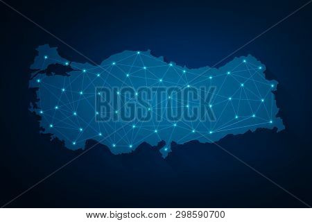 Global Network Connection. Blue Turkey Map Points And Line Composition Concept Of Global Business, V
