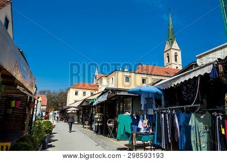 Zagreb, Croatia - April, 2018: Street Sell At Kaptol In Zagreb In A Beautiful Early Spring Day