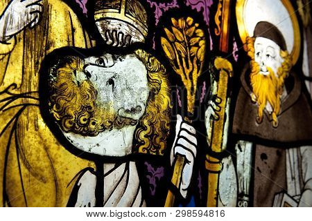 Penmon Priory, Saint Seiriols Church, Stained Glass Window, Anglesey, Wales, Uk - May 2010