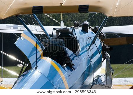 Biplane At Hahnweide Oldtimers Airshow, Hahnweide Airfield, Baden-wurttemberg, Stuttgart, Germany - 