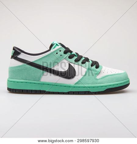 Vienna, Austria - August 23, 2017: Nike Dunk Low Pro Iw Green And White Sneaker On White Background.