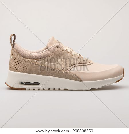 Vienna, Austria - August 23, 2017: Nike Air Max Thea Premium Beige Sneaker On White Background.