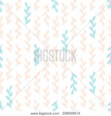 Leaves Seamless Doodle Vector Pattern. Hand Drawn Print On White Background