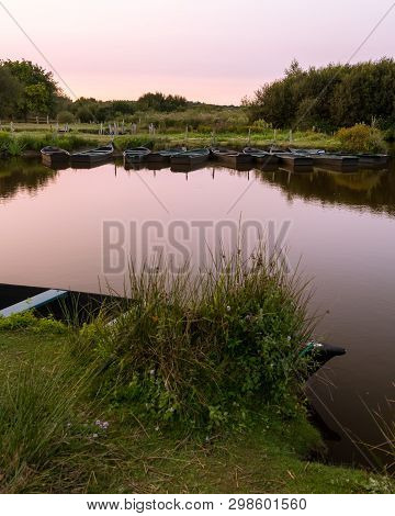 Sunset In The Briere Marsh Area Near Breca (saint-lyphard, France)