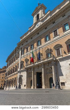 Rome, Italy - June 23, 2017: Amazing View Of Palazzo Montecitorio In City Of Rome, Italy