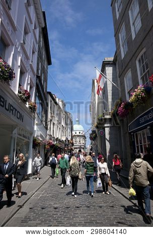 A High Street In The Town Of St Pierre Port (st Peter Port), The Main Settlement Of Guernsey, The Ch