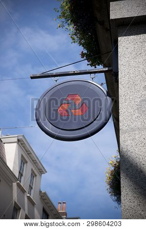 A Natwest Bank Sign On The High Street In The Town Of St Pierre Port (st Peter Port), The Main Settl